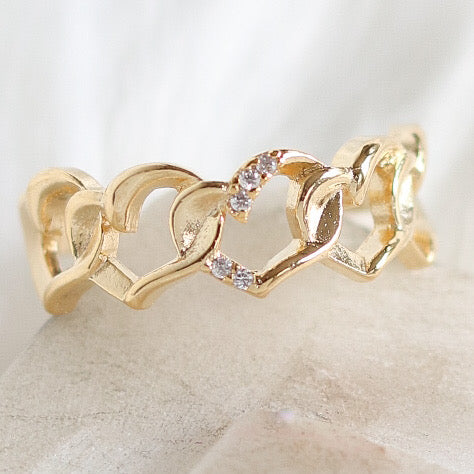 Crystal Heart Link Ring