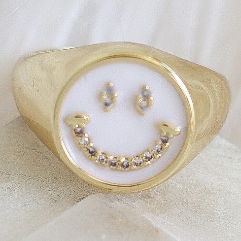 White Crystal Smiley Ring