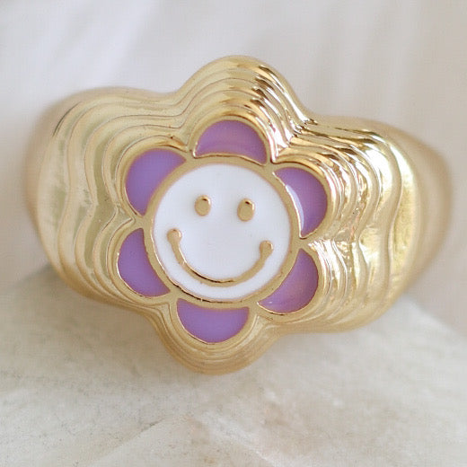 Pink Enamel Smiley Heart Ring