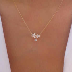 Crystal Flower Drop Necklace