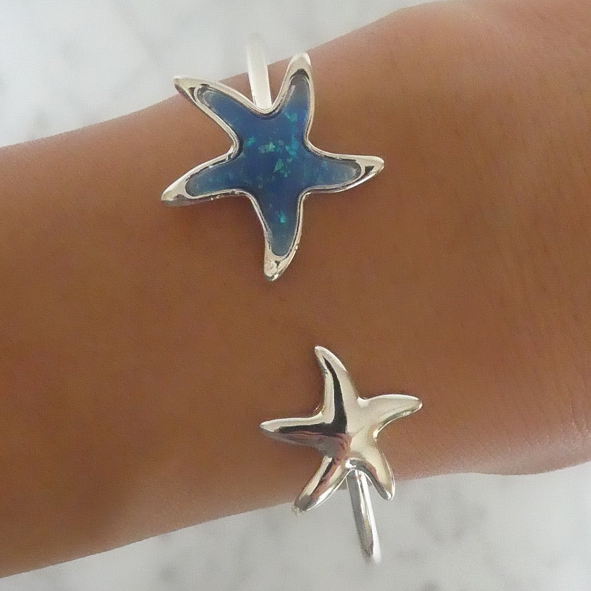 Blue Starfish Cuff (Silver)