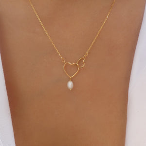 Double Heart Pearl Necklace