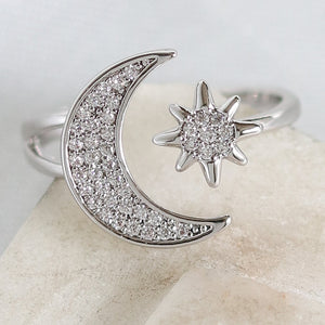 Silver Crystal Moon Ring