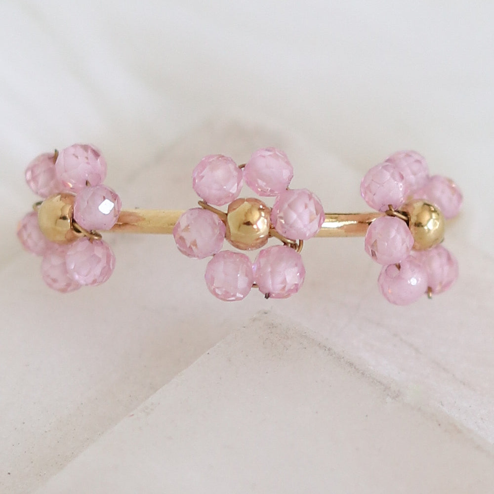 Beaded Flower Row Ring (Pink)