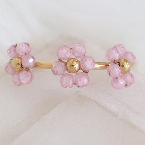 Beaded Flower Row Ring (Pink)