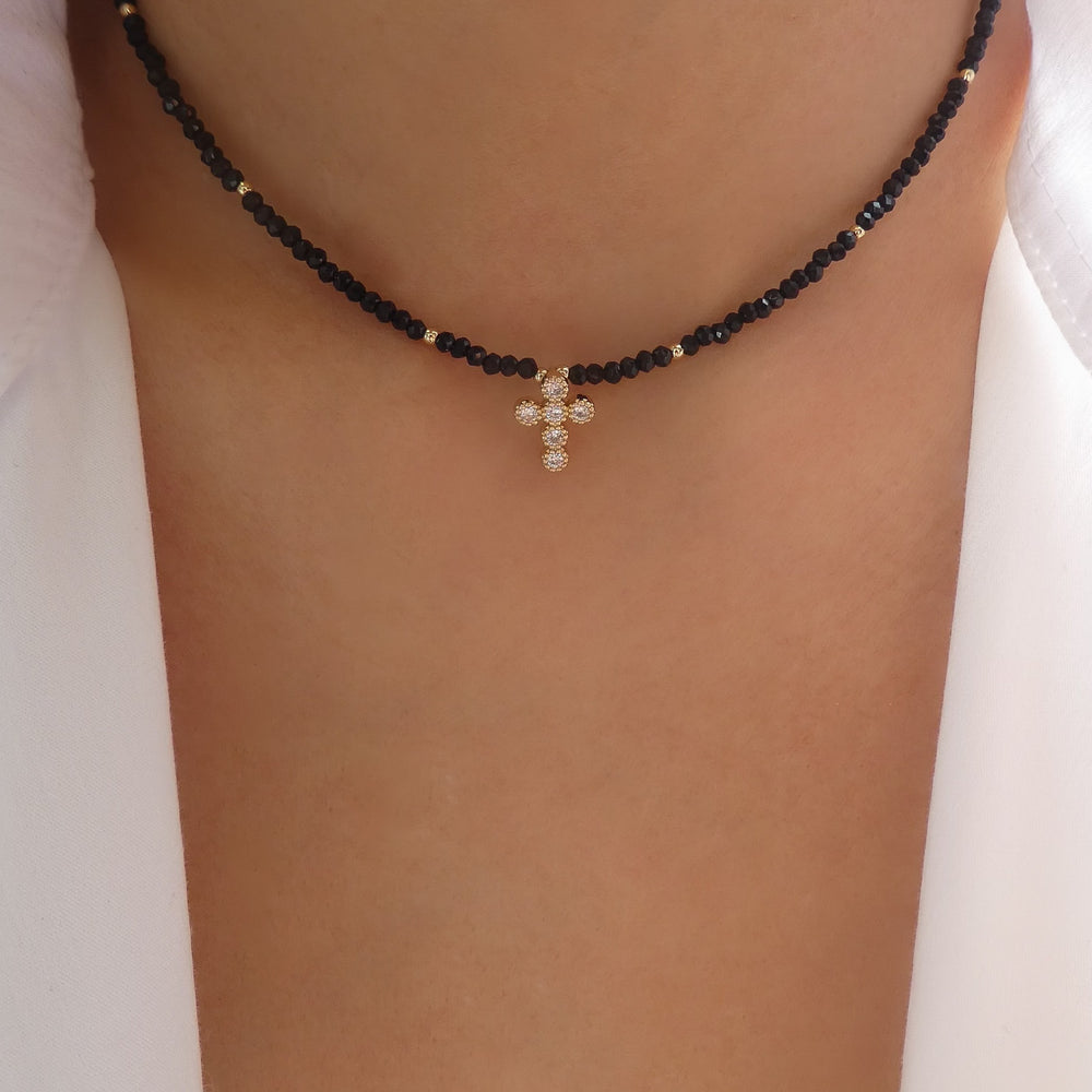 Black crystal deals cross necklace