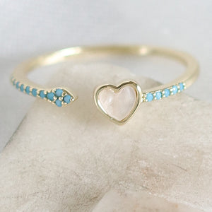 Turquoise & White Heart Ring