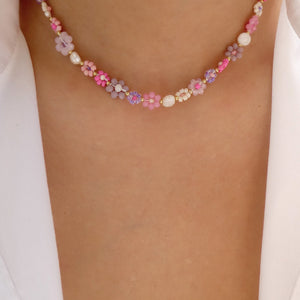 Flower Bead Necklace (Pink) – Love Stylize