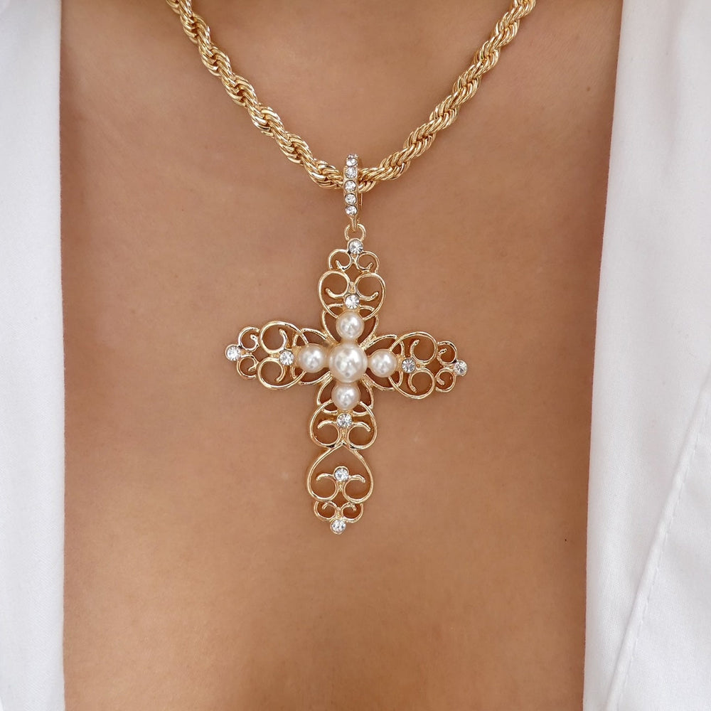 Amelia Pearl Cross Necklace