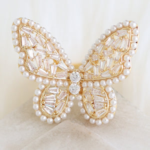 Crystal & Pearl Butterfly Ring