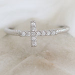 Crystal Side Cross Ring (Silver)