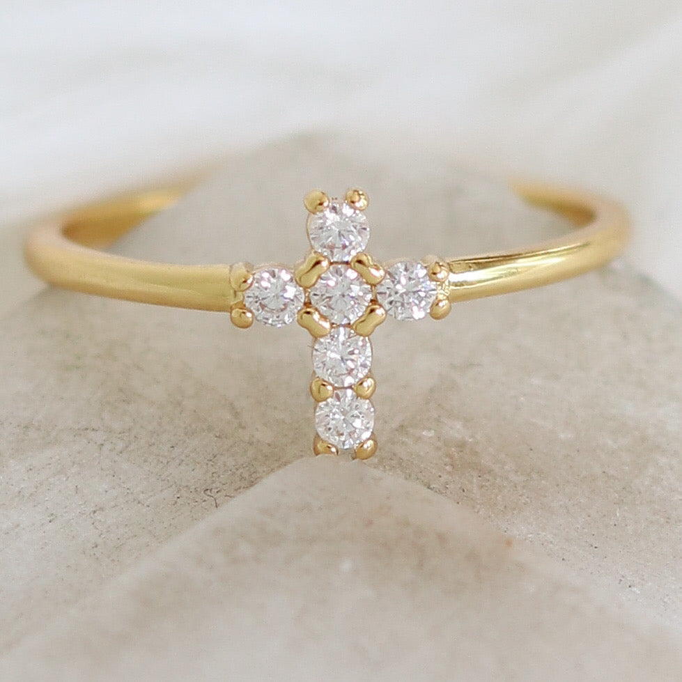 Small Crystal Cross Ring