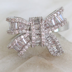 Crystal Amelia Bow Ring (Silver)