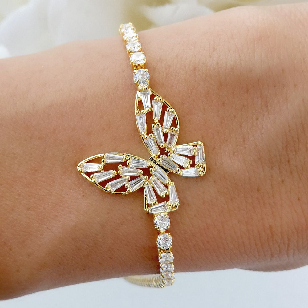 Double Crystal Butterfly Bracelet (Silver)