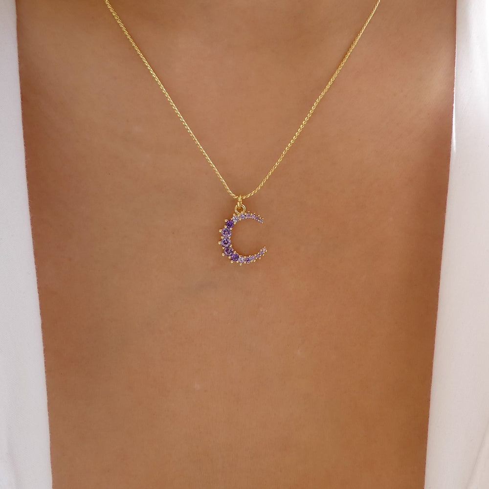 Crystal Donna Moon Necklace (Purple)