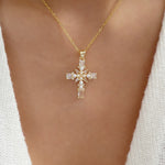 Crystal & Pearl Cross Necklace