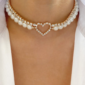 Crystal & Pearl Heart Necklace