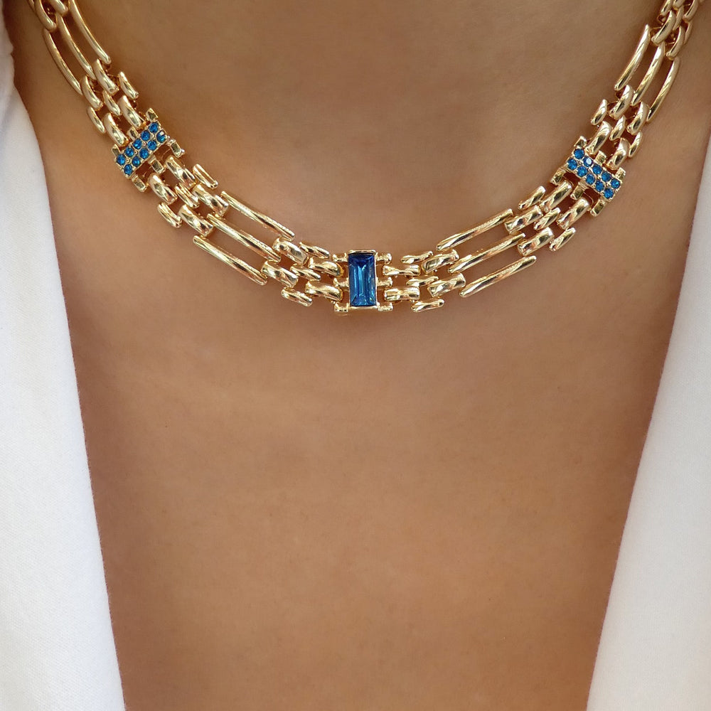 Crystal Jackie Link Necklace (Blue)