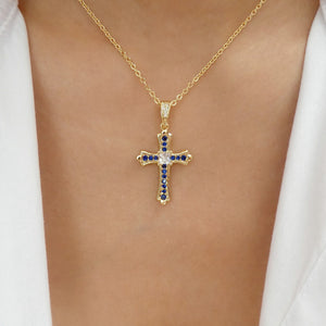 Crystal Ross Cross Necklace (Blue)