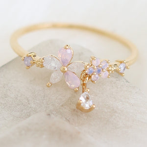 Flower & Crystal Drop Ring