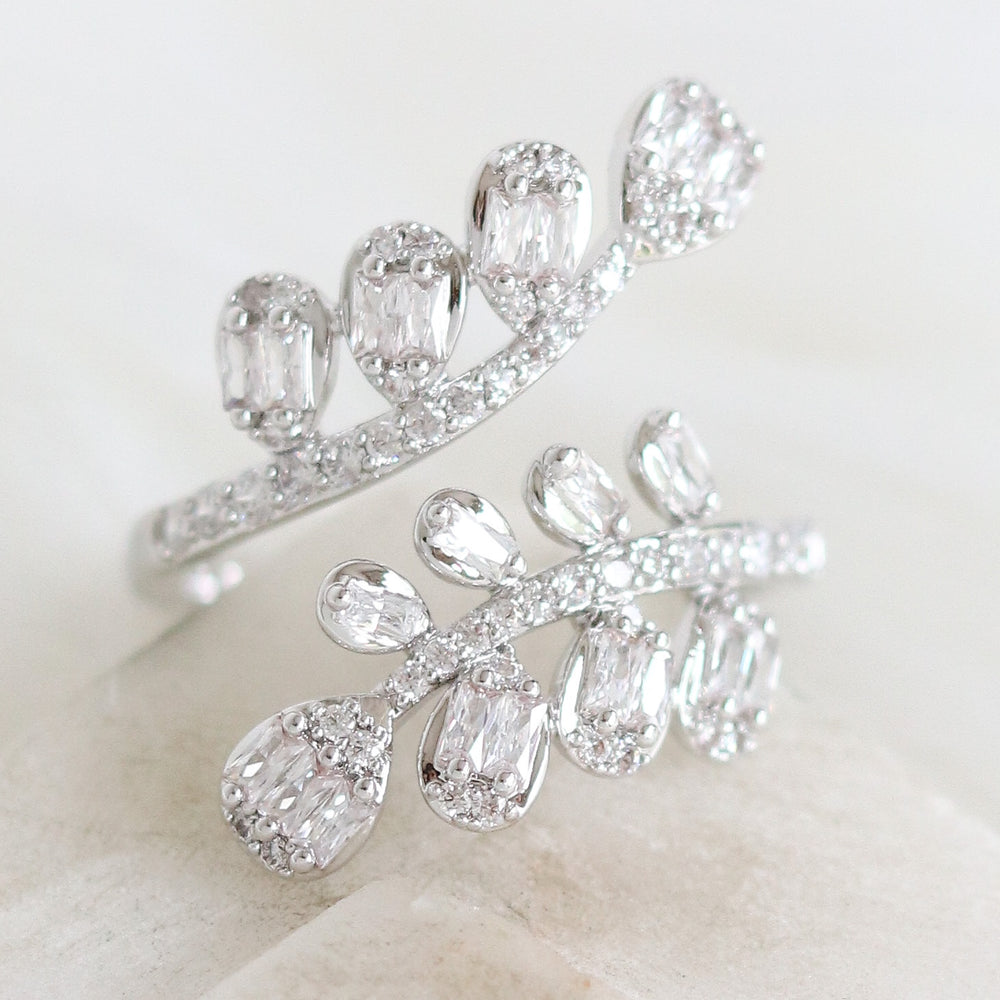 Crystal Leaf Ring (Silver)