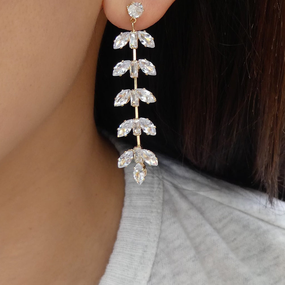 Crystal Leaf Drop Earrings