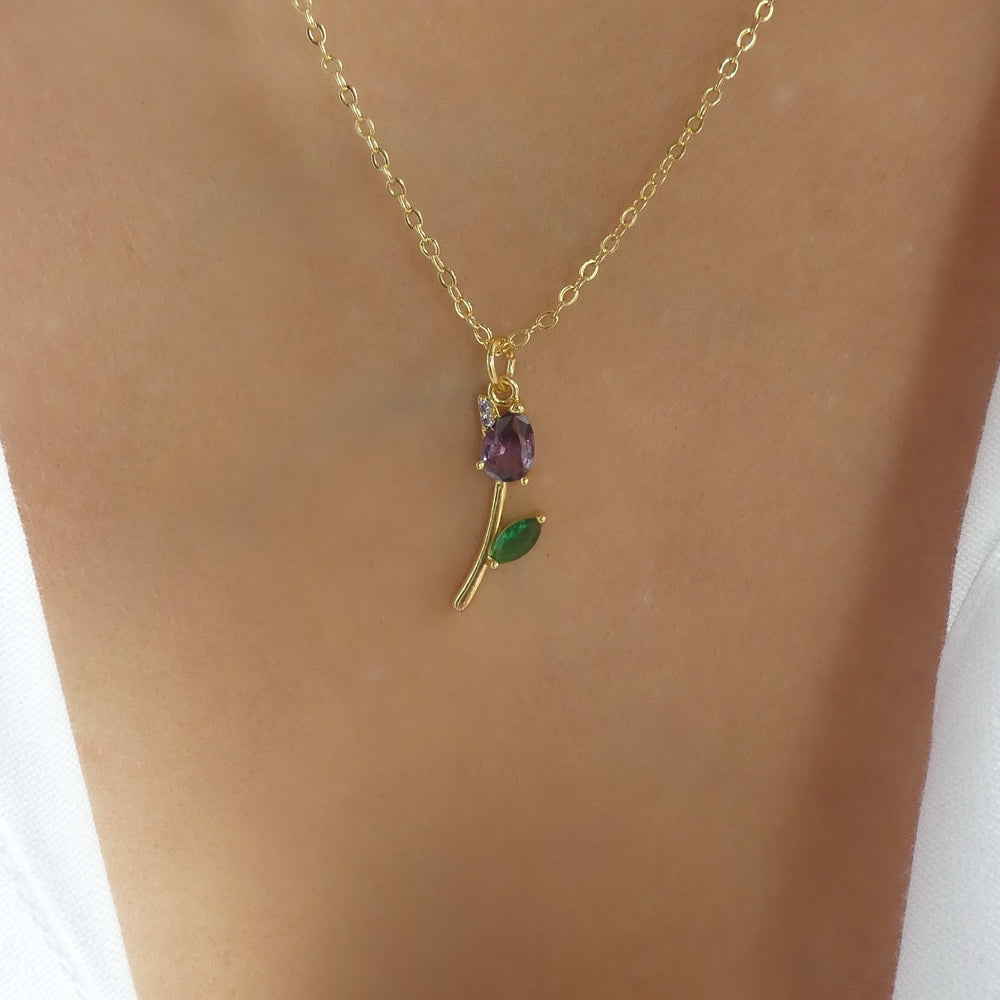 Mini Crystal Rose Necklace (Purple)