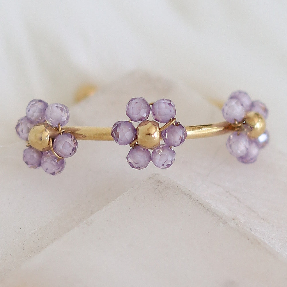 Beaded Flower Row Ring (Purple)