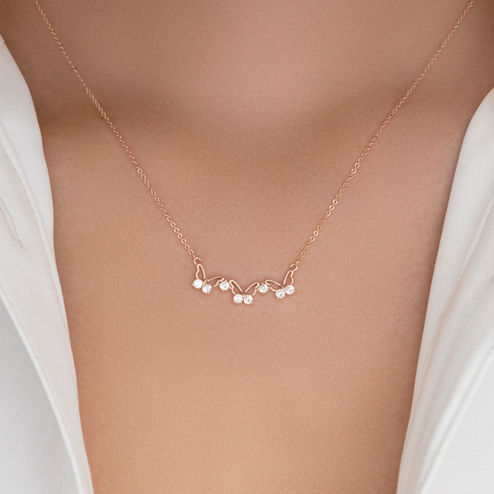 Small Butterfly Bow Necklace (Rose Gold)