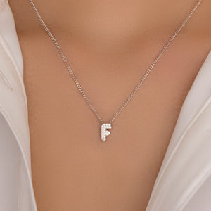 Mini Silver Crystal Letter Necklace (F)