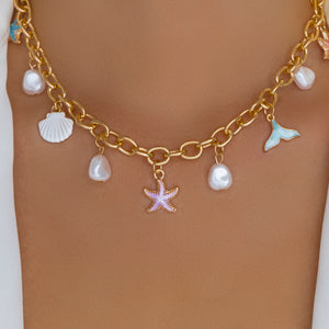 Blue & Pink Starfish Charm Necklace