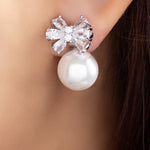 Steph Bow Pearl Earrings (Silver)