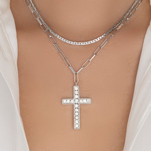 Crystal & Carla Cross Necklace Set (Silver)