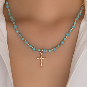 Cathy Cross Bead Necklace (Turquoise)