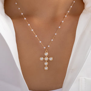 Allison Pearl Cross Necklace