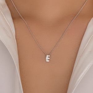 Mini Silver Crystal Letter Necklace (E)