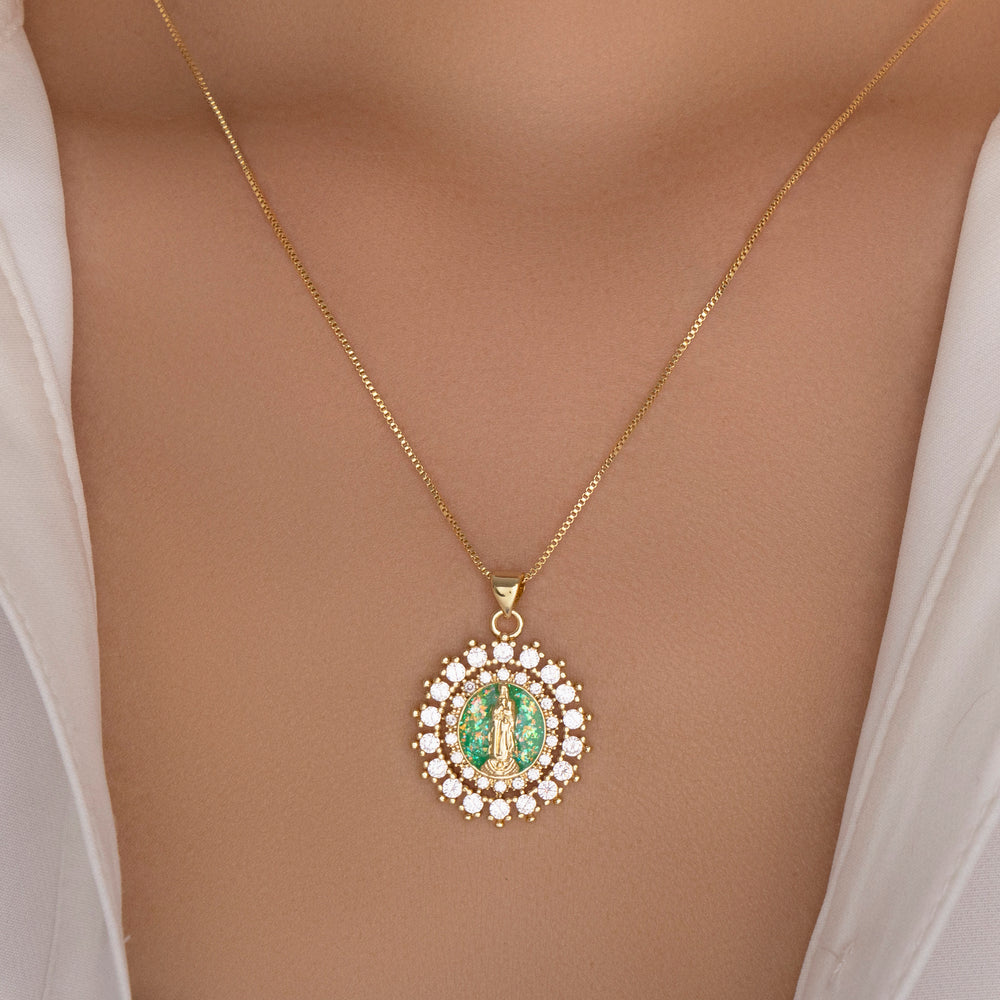 Iridescent Mary Necklace (Green)