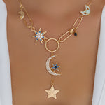 Blue Crystal Moon Charm Necklace