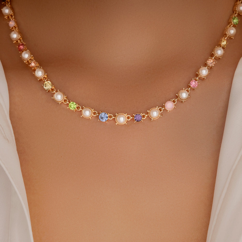 Rainbow Crystal & Pearl Necklace (Copy)