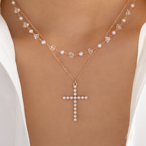 Izzy Pearl Cross Necklace