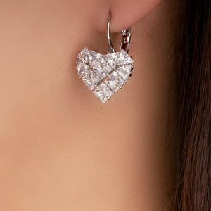 Crystal Heart Hoops (Silver)