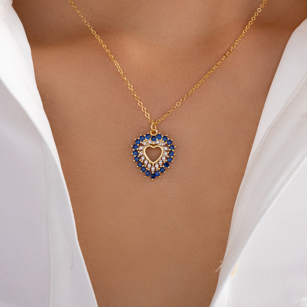 Crystal Rosalie Heart Necklace (Blue)