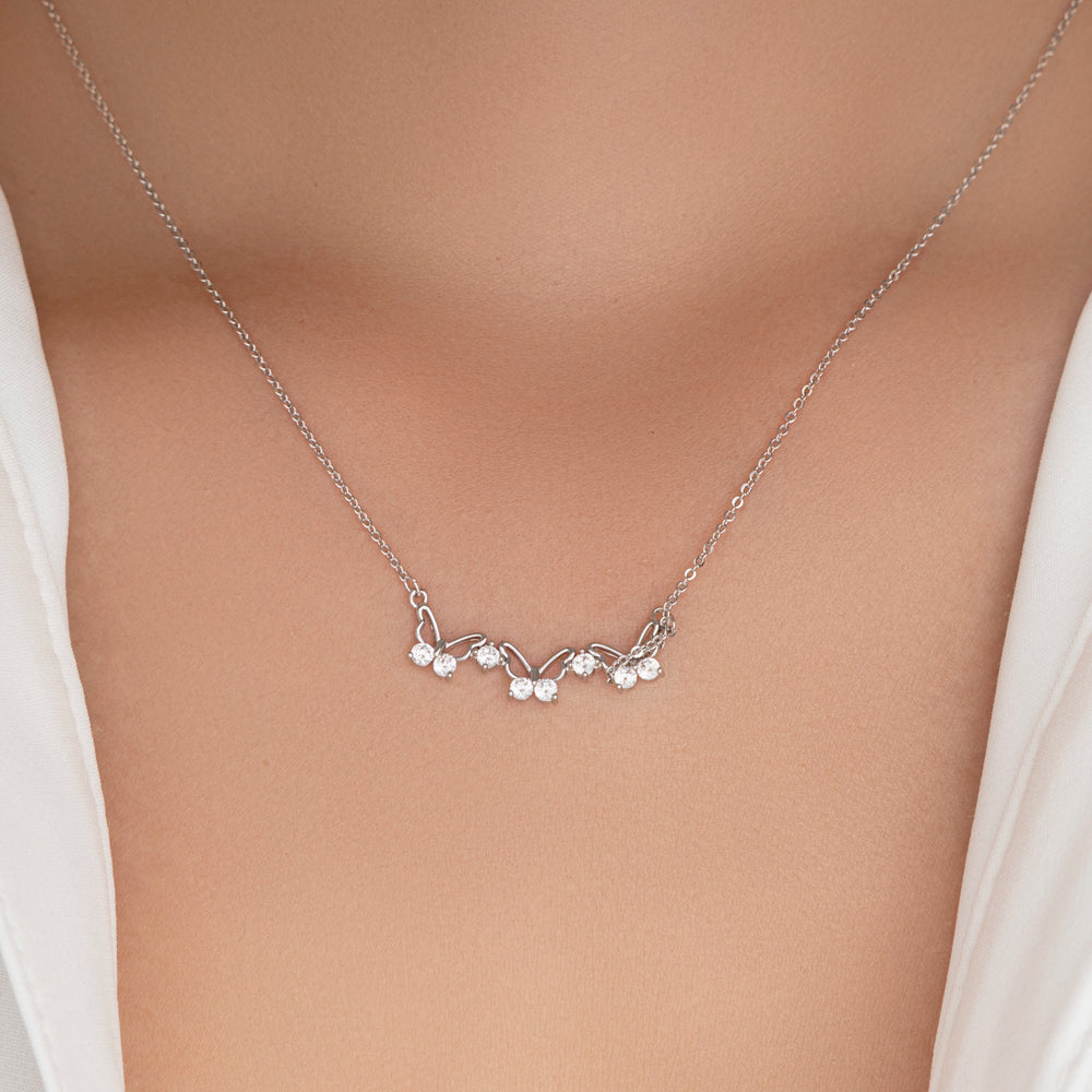 Small Butterfly Bow Necklace (Silver)