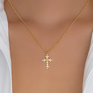 Crystal Rose Cross Necklace