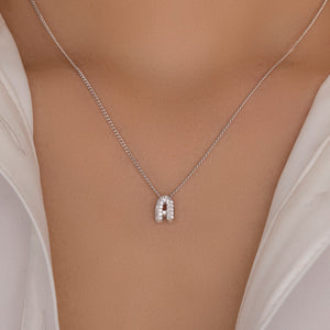 Mini Silver Crystal Letter Necklace (A)