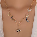 Star & Moon Charm Necklace (Black)