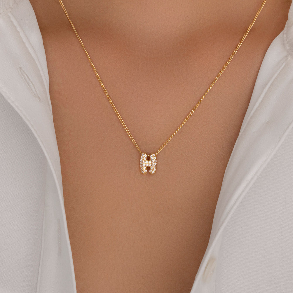 Mini Crystal Letter Necklace (H)