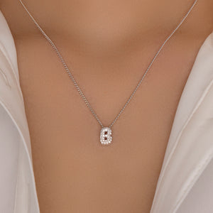 Mini Silver Crystal Letter Necklace (B)