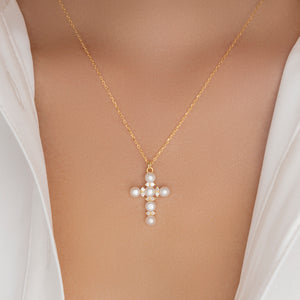 Bella Pearl Cross Necklace