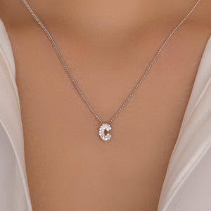 Mini Silver Crystal Letter Necklace (C)